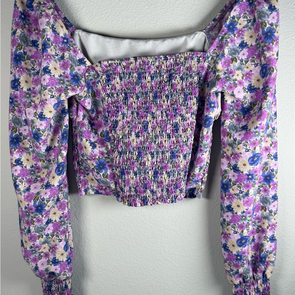 Forever 21 Floral Off-Shoulder Blouse - Purple and Cream - Picture 3 of 5